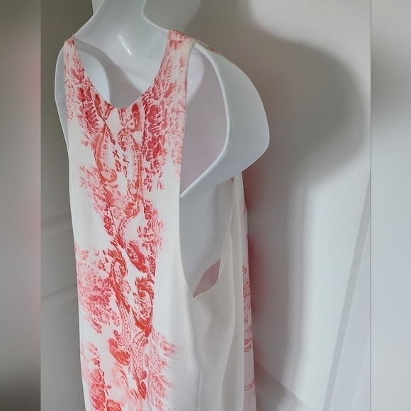 MAX STUDIO Mid Length Sheer Abstract Print White & Red Sleeveless Dress Size Med - Picture 7 of 10
